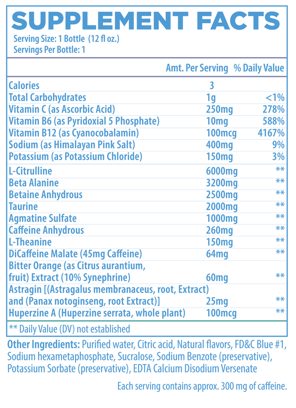 Supplement Facts Raw CBUM Thavage RTD 12ct. Thavage Pre-workout Ready to drink