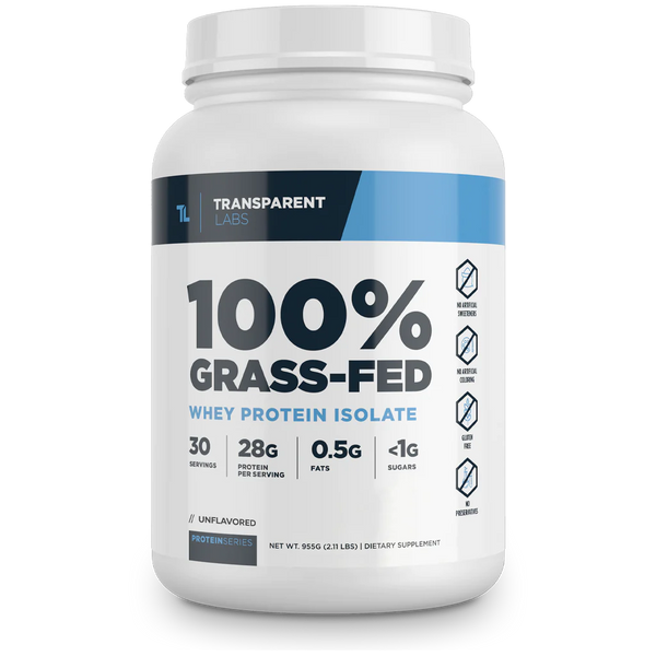 Unflavored 100% Grass-fed Whey Protein Isolate 28g of Protein per serving, 30srv from Transparent Labs