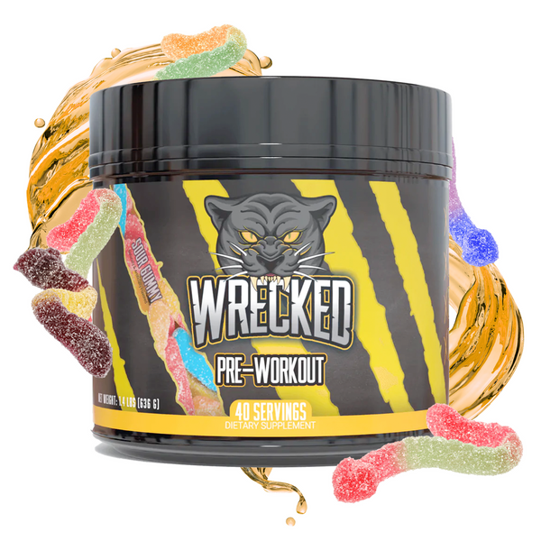 Huge Supplements Wrecked Pre Workout 40-serving bottle in Sour Gummy flavor