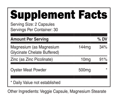 Supplement Facts Transparent Labs ZMO 60caps, test-support complex dietary supplement