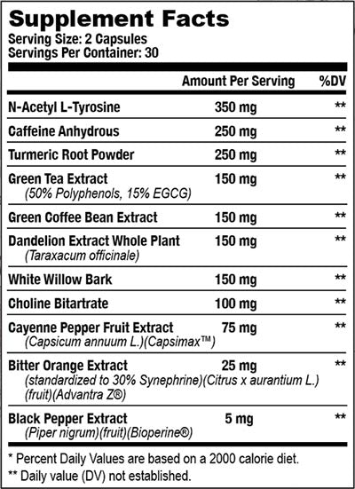 Supplement Facts Axe & Sledge Double Time 60Caps