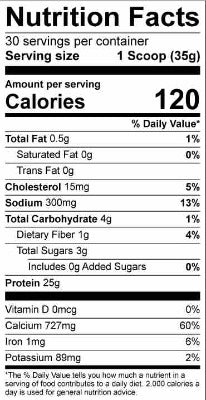 Supplement Facts for 100% Grass-fed casein protein 30srv from Transparent Labs