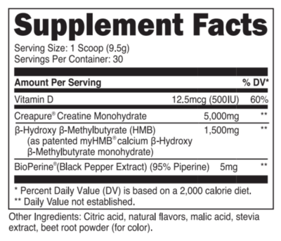 Supplement Facts for Creatine HMB from Transparent Labs