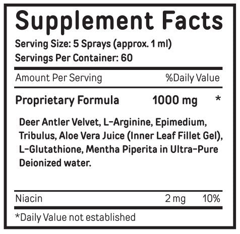 Supplement Facts Bucked Up Deer Antler Velvet Spray Mens 2oz