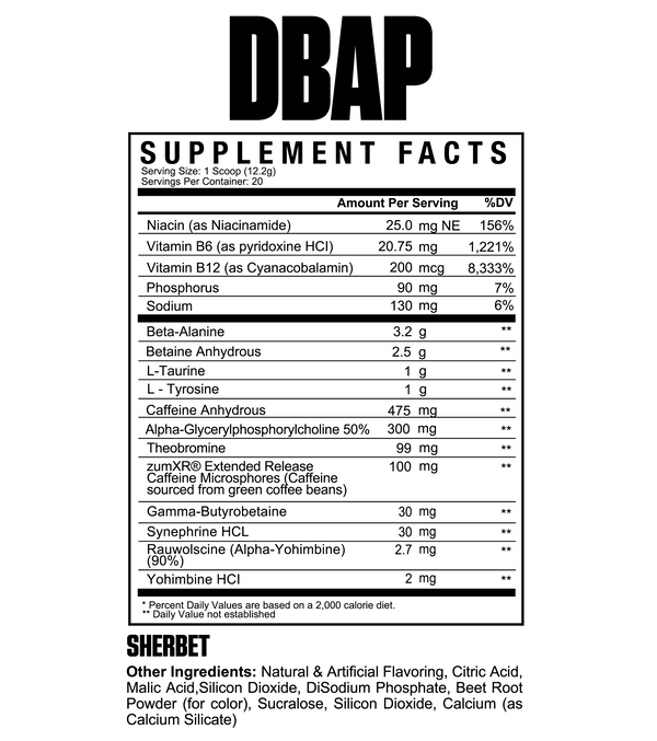 Supplement Facts Axe & Sledge DBAP 20srv