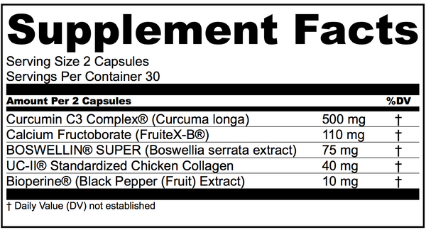 Supplement Facts for Transparent Labs Joint Support 60caps