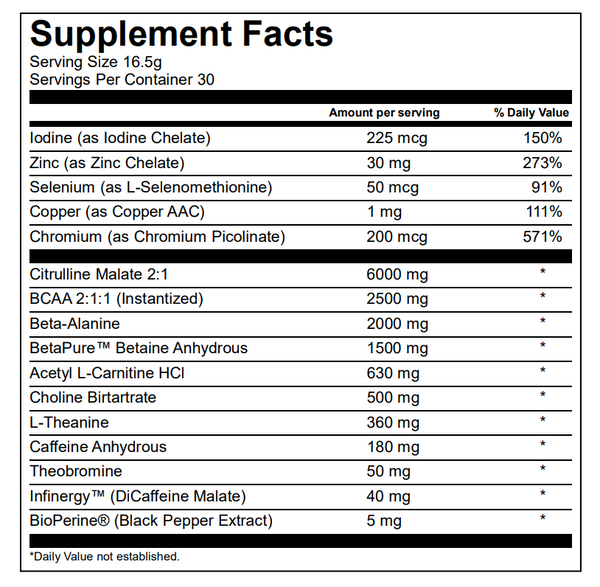 Supplement Facts for Lean Cutting Pre-training formula 30srv from Transparent Labs