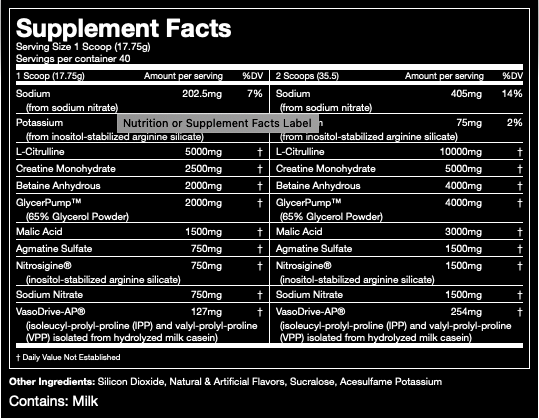 Supplement Facts for Nitric