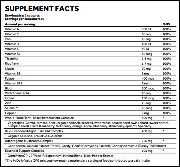 Supplement Facts Project AD Life Vitamin+ 60Caps. 